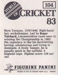 1983 Panini World Of Cricket Stickers #104 Roger Tolchard Back
