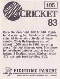 1983 Panini World Of Cricket Stickers #105 Chris Balderstone Back