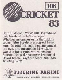 1983 Panini World Of Cricket Stickers #106 John Steele Back