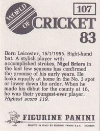 1983 Panini World Of Cricket Stickers #107 Nigel Briers Back