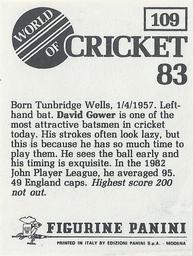 1983 Panini World Of Cricket Stickers #109 David Gower Back