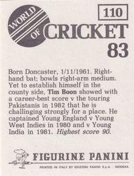 1983 Panini World Of Cricket Stickers #110 Tim Boon Back