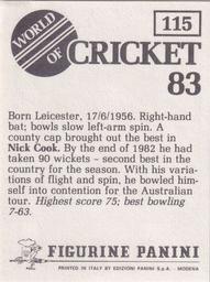 1983 Panini World Of Cricket Stickers #115 Nick Cook Back