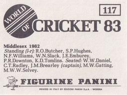 1983 Panini World Of Cricket Stickers #117 Middlesex Back