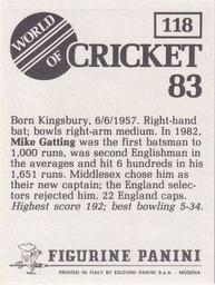 1983 Panini World Of Cricket Stickers #118 Mike Gatting Back