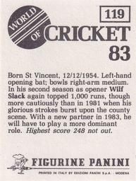 1983 Panini World Of Cricket Stickers #119 Wilf Slack Back