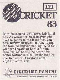 1983 Panini World Of Cricket Stickers #121 Graham Barlow Back