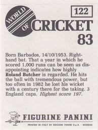 1983 Panini World Of Cricket Stickers #122 Roland Butcher Back