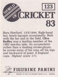 1983 Panini World Of Cricket Stickers #123 Clive Radley Back