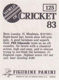 1983 Panini World Of Cricket Stickers #125 Phil Edmonds Back