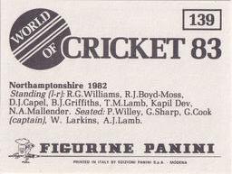 1983 Panini World Of Cricket Stickers #139 Northamptonshire Back