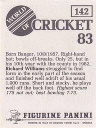 1983 Panini World Of Cricket Stickers #142 Richard Williams Back