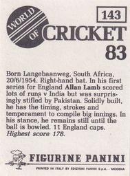 1983 Panini World Of Cricket Stickers #143 Allan Lamb Back
