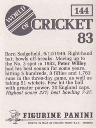 1983 Panini World Of Cricket Stickers #144 Peter Willey Back
