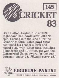 1983 Panini World Of Cricket Stickers #145 Robin Boyd-Moss Back