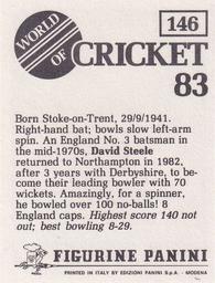 1983 Panini World Of Cricket Stickers #146 David Steele Back
