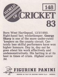 1983 Panini World Of Cricket Stickers #148 George Sharp Back
