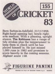 1983 Panini World Of Cricket Stickers #155 Tim Robinson Back