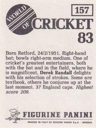 1983 Panini World Of Cricket Stickers #157 Derek Randall Back