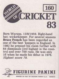 1983 Panini World Of Cricket Stickers #160 Bruce French Back