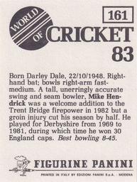 1983 Panini World Of Cricket Stickers #161 Mike Hendrick Back