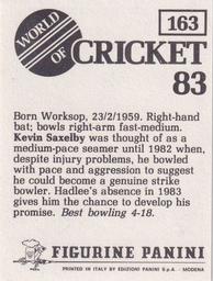 1983 Panini World Of Cricket Stickers #163 Kevin Saxelby Back