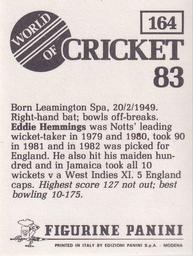 1983 Panini World Of Cricket Stickers #164 Eddie Hemmings Back