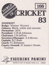 1983 Panini World Of Cricket Stickers #166 Somerset Back