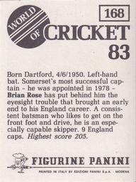 1983 Panini World Of Cricket Stickers #168 Brian Rose Back
