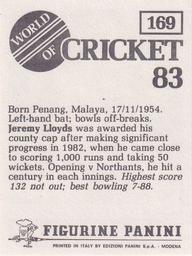 1983 Panini World Of Cricket Stickers #169 Jeremy Lloyds Back