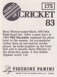 1983 Panini World Of Cricket Stickers #175 Phil Slocombe Back