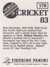 1983 Panini World Of Cricket Stickers #178 Hallam Moseley Back