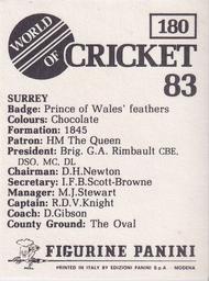 1983 Panini World Of Cricket Stickers #180 Surrey Back