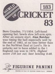1983 Panini World Of Cricket Stickers #183 Alan Butcher Back