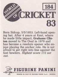 1983 Panini World Of Cricket Stickers #184 Grahame Clinton Back