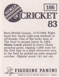 1983 Panini World Of Cricket Stickers #186 Monte Lynch Back