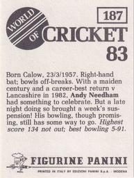 1983 Panini World Of Cricket Stickers #187 Andy Needham Back
