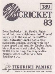 1983 Panini World Of Cricket Stickers #189 Sylvester Clarke Back
