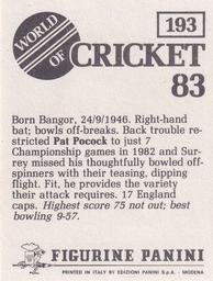 1983 Panini World Of Cricket Stickers #193 Pat Pocock Back
