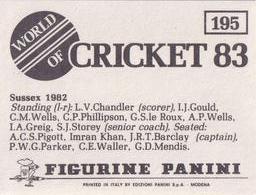1983 Panini World Of Cricket Stickers #195 Sussex Back