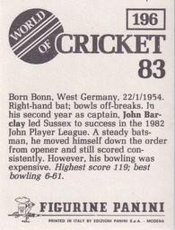 1983 Panini World Of Cricket Stickers #196 John Barclay Back