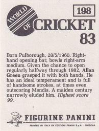 1983 Panini World Of Cricket Stickers #198 Allan Green Back