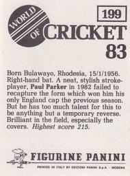 1983 Panini World Of Cricket Stickers #199 Paul Parker Back