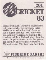 1983 Panini World Of Cricket Stickers #201 Colin Wells Back
