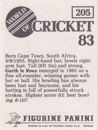 1983 Panini World Of Cricket Stickers #205 Garth Le Roux Back
