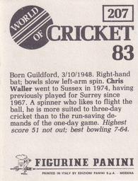 1983 Panini World Of Cricket Stickers #207 Chris Waller Back