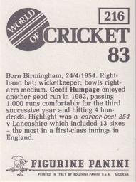 1983 Panini World Of Cricket Stickers #216 Geoff Humpage Back