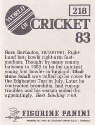 1983 Panini World Of Cricket Stickers #218 Gladstone Small Back