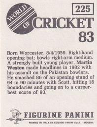 1983 Panini World Of Cricket Stickers #225 Martin Weston Back