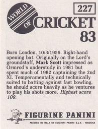 1983 Panini World Of Cricket Stickers #227 Mark Scott Back